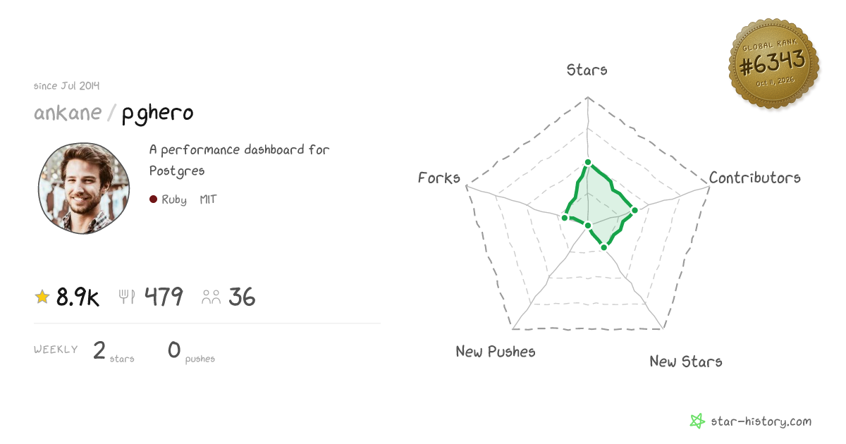 ankane/pghero - 8.9k Stars · Global Rank #6148